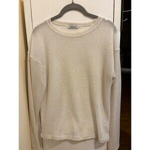 Gauzy Beige Knit Crew Neck Long Sleeve Pullover Sweater One Size
